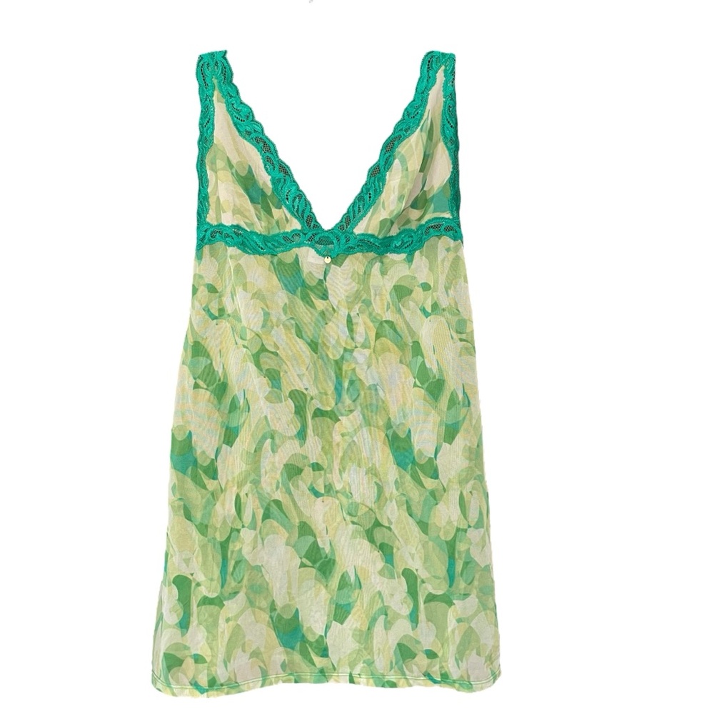 Victoria's Secret Stretchy Mesh Green Chemise Lace Trim size Large